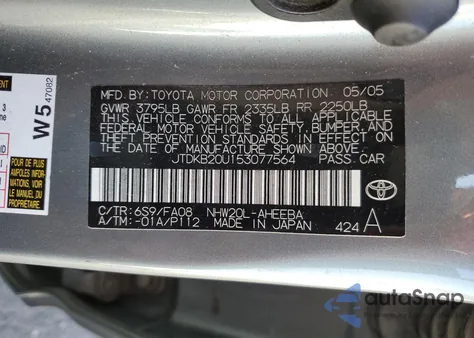 2005 Toyota Prius from USA, damaged, VIN JTDKB20U153077564
